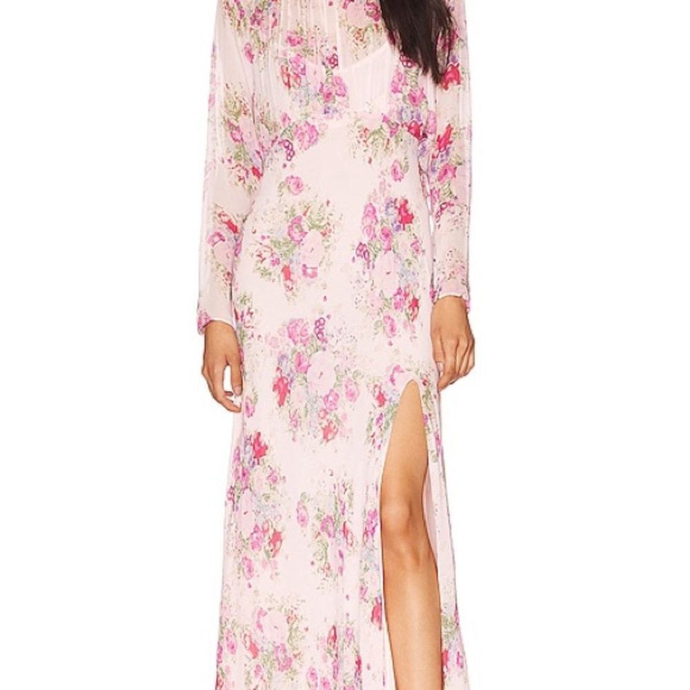 LoveShackFancy Floral Midi Dress - Pink and White